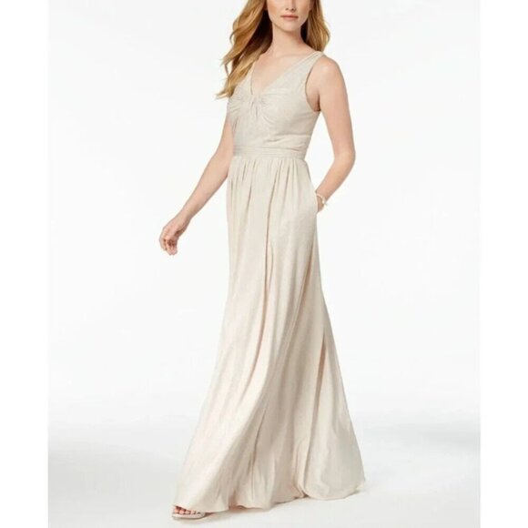 ADRIANNA PAPELL V-Neck Shimmer Gown with Pockets NWT 4 - Picture 11 of 12